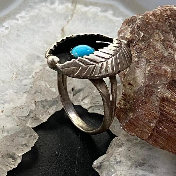 Vintage Native American Silver Turquoise Shadow Box Ring Size 8.75 For Women - Picture 6 of 10